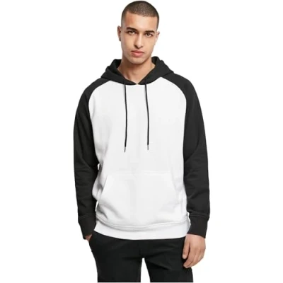 Afbeelding van Build Your Brand Basic Raglan Hoody, voor heren, met contrasterende mouwen, verkrijgbaar in vele kleuren, maten XS 5XL, wit/zwart,