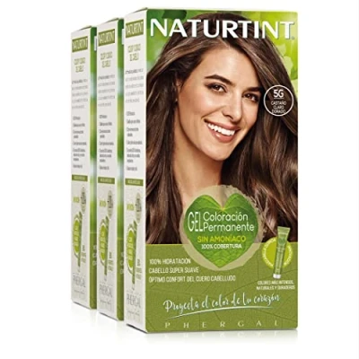 Afbeelding van Naturtint Biobased Ammoniakvrije kleuring 100% grijsdekking Plantaardige ingrediënten Natuurlijke en langhoudende kleur 5G Licht Goudbruin Pak van 3