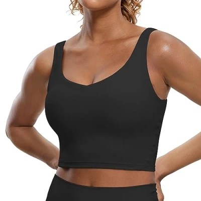 Afbeelding van CRZ YOGA Butterluxe Dames Sportbeha Met V hals En Gewatteerde Crop Top Ingebouwde Bh zwart XL