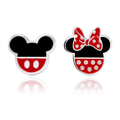 Afbeelding van Disney Mickey and Minnie Mouse Mismatched Silver Plated Stud Earrings, Mickey&#039;s 90th Anniversary