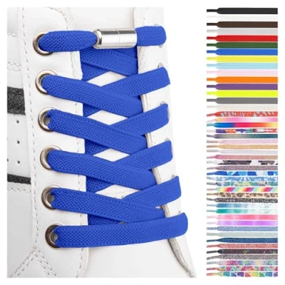 Afbeelding van SULPO Elastische rubberen veters zonder strikken, plat, met draaisluiting, blauw, Eén Maat