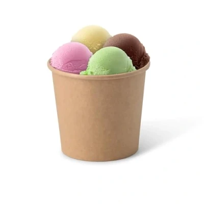 Afbeelding van BIOZOYG 50 x kartonnen ijsbekertjes, 250 ml, bruin, plasticvrij en biologisch afbreekbaar, dessertschaal, to go beker