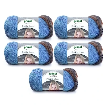 Afbeelding van Gründl Pacific Lace (kleurverloopgaren met wolachtig karakter van 80% polyacryl, 10% wol, alpaca, 100 g/550 m, naalddikte: 2,5 mm 3 mm, 5 x g), beige roodbruin lichtblauw multicolor, 36x20x8cm