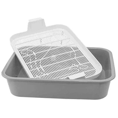Afbeelding van 4BIG.fun Eerste kattenbak perfect voor kittens kattenbaby&#039;s jonge katten wc tray met reinigingszeef zuiver ook zonder kattenbakvulling verkrijgbaar in grijs of groen