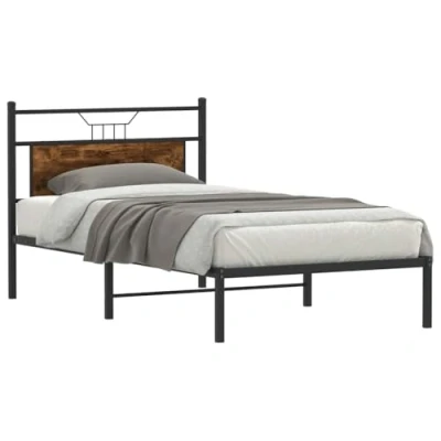 Afbeelding van Bedframe Led Massief Hout Wit 140X190 cm 100 x 200 / Gerookt eiken