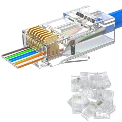 Afbeelding van MOGOOD RJ45 Rechte Connector, 10 Pack Cat 6 Ongeschermde Ethernetplug, Vergulde Gekrompen LAN Netwerkstekker, Geschikt Voor Stevige of Gedraaide UTP Ethernet kabels