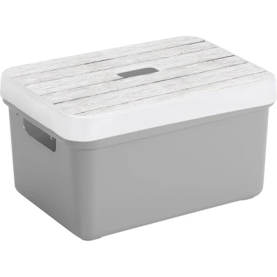 Afbeelding van Sunware Opbergbox/mand lichtgrijs 13 liter met deksel hout kleur Opbergbox