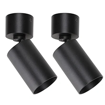 Afbeelding van Klighten 2 stuks inbouwspots, zwenkbaar, matzwart, opbouwlampen, GU10, ronde plafondspots, opbouw, verstelbare plafondspots van aluminium, 55 x 140 mm, zonder lampen