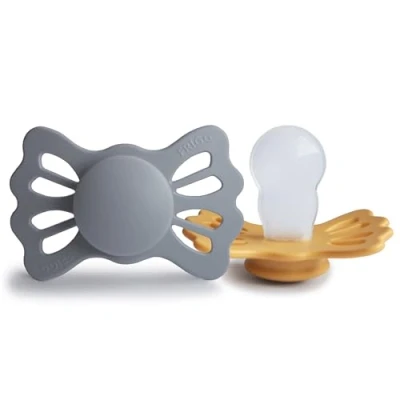 Afbeelding van FRIGG Lucky Siliconen fopspeen symmetrische set van 2 BPA vrij gemaakt in Denemarken Great Gray/Honey Gold maat (6 18 maanden)
