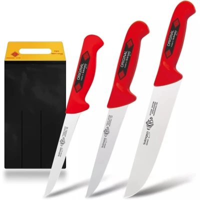 Afbeelding van EIKASO Slagersmessenset Rood 3 Delig Molybdeenstaal IJsgehard Antislip Handgreep Incl. M...