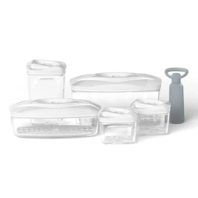 Afbeelding van DAFI SeeYoo Vacuüm Container Incl. Pomp Vershouddozen met Deksel Voedselcontainer Voorraaddozen Set van 5 Wit