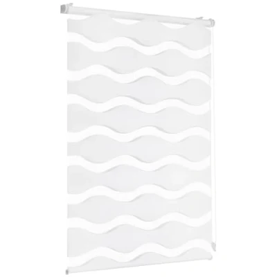Afbeelding van Sekey dubbel rolgordijn, golven, klembevestiging, zonder boren, voor ramen, 50 cm breed, duo golf, jaloezie, zonwering, x 130 cm, wit