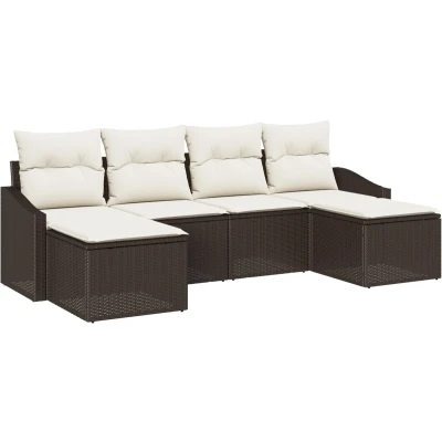 Afbeelding van vidaXL 6 delige Tuin Eetset met Kussens Bruin Poly Rattan