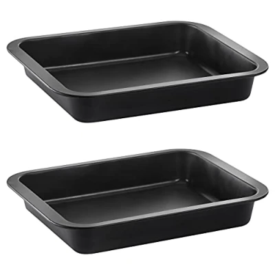 Afbeelding van Grizzly 2 x ovenschaal, klein formaat, anti aanbaklaag, met greeprand, ook te gebruiken als lasagnevorm, braadpan of taartplaat