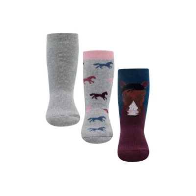 Afbeelding van Ewers 3 pack paardenstopper sokken SoftStep, met antislip zool voor meisjes, rubberen zool, MADE IN GERMANY, paar kindersokken, maat 39 42