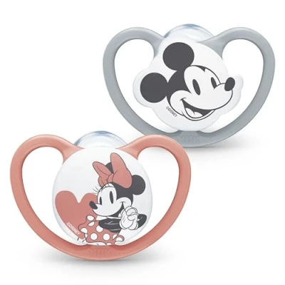 Afbeelding van NUK 10739746 Space fopspeen 18 36 maanden met extra ventilatie BPA vrij silicone Disney Mickey Mouse grijs en Roze 2 Stuks (1 pak),18 36m,Minnie