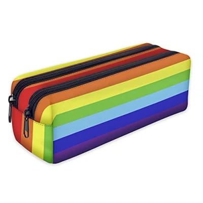 Afbeelding van etui pennenetui schooletui met twee ritssluitingen jongeren jongens meisjes [107], regenboog, 21 cm x 10 8 cm, normaal