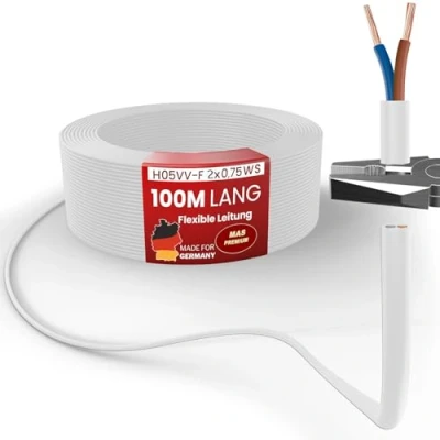 Afbeelding van MAS Premium Kunststof slang van 5 tot 100 m H05VV F 2, 3 of x 0,75; x1; x1,5 x2,5 en 4G0,75 flexibele kabelkabel apparaatkabel (H05VV 2x0,75 WS, 100m)
