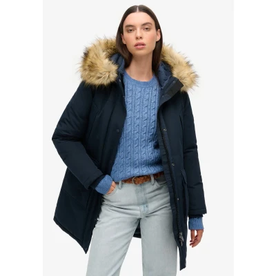 Afbeelding van Superdry Vrouwen Everest Parka van Imitatiebont Blauw Grootte: 34
