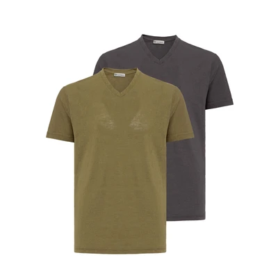 Afbeelding van dandalo 2 PACK Tshirt basic, Heren, Maat: XL, Khaki smoked
