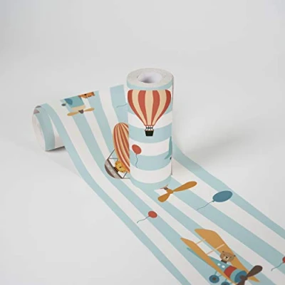 Afbeelding van VLIEGENDE JUNGLE DIEREN BEHANGRAND Zelfklevend oranje bruin blauw A.S. Création Lovely Kids