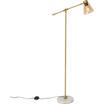 Afbeelding van QAZQA Art Deco vloerlamp brons met marmer en amber glas Nina