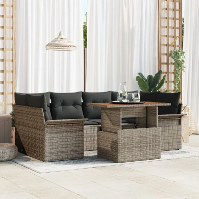 Afbeelding van vidaXL Tuin Sofa Set van 7 Grijs Rattan Rechthoekig