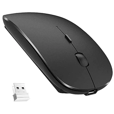 Afbeelding van Bluetooth draadloze muis, dual mode slanke oplaadbare muis stille met 4.0 en 2.4G draadloos, compatibel laptop, pc, Windows Mac Android OS Tablet (zwart)