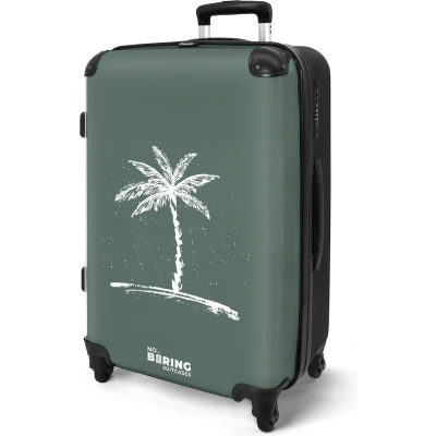 Afbeelding van NoBoringSuitcases.com® Koffer groot Rolkoffer lichtgewicht Groen met witte palmboom Reiskoffer 4 wielen Grote trolley XL 20 kg bagage