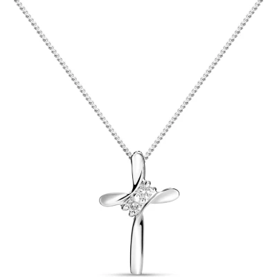 Afbeelding van Miore Kruis Diamanten Ketting met Hanger Dames Conflictvrije Edelstenen 9 Karaat Kleur Witgoud Handgemaakte Hoogwaardige Sieraden