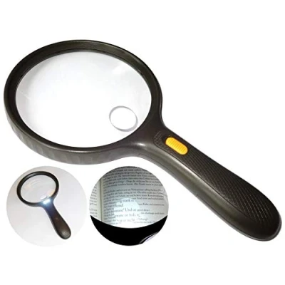 Afbeelding van Grote leesloep, 130 mm, glazen vergrootglas met ledverlichting, zeer licht, onbreekbaar, leeshulp voor senioren, kinderen, lens 2 + 5 x vergroting boeken, kranten, landkaarten