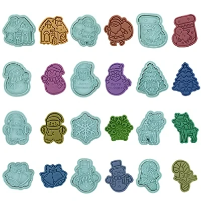 Afbeelding van Higtok Uitsteekvormen voor Kerstmis, 12 stuks, 3D koekjessnijders kinderen, fondant, motieftaarten, taartdecoratie, koekjes, bakken