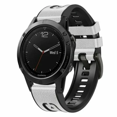 Afbeelding van leer + siliconen bandje Wit Garmin Tactix 8 51mm