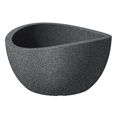 Afbeelding van Scheurich Wave Globe Bowl, ronde plantenschaal van kunststof, zwart graniet, 40 cm diameter, 21 hoog, 12 l vol.
