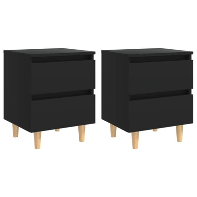 Afbeelding van Nachtkastjes 2 st met grenenhouten poten 40x35x50 cm zwart