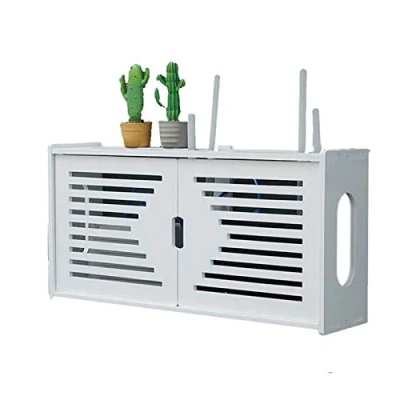 Afbeelding van MNBVH Wandrek voor router, witte kabelopbergdoos, houten plastic opbergdoos verschillende kabels zoals tv, decoder, wifi enz., A