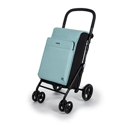 Afbeelding van Carlett Boodschappentrolley, opvouwbare supermarkttrolley, met 4 regenbestendige wielen en een grote capaciteit van 32kg, hoofdtas 64L, thermische tas 12L achterzak Kleur: Groen
