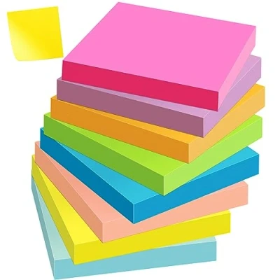 Afbeelding van Sticky Notes, 800 stuks, gekleurde zelfklevende notities, 76 x mm, notitieblaadjes, kleurrijke notitieblokken voor kantoor, thuis, super notities en