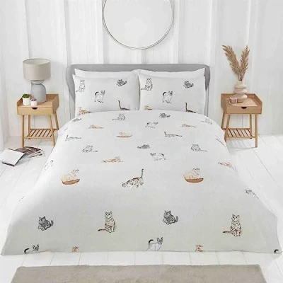 Afbeelding van Rapport Home Katten Beddengoed Set Purrfect Microvezel 180TC Omkeerbaar Eenpersoons Grijs Dekbedovertrek