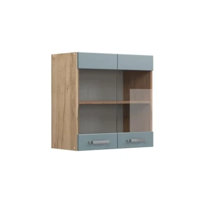 Afbeelding van Vicco Glazen keukenkast R Line, Blauw grijs/Krachtige eik goud, 60 cm