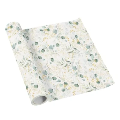 Afbeelding van PAW Tafelloper van airlaid (40 cm x 5 m) I Tafeldecoratie voor communie, vormsel, bruiloft, verjaardag, tuinfeest, doop tafelkleed bladeren, eucalyptus Kleur: Golden Eucaliptus