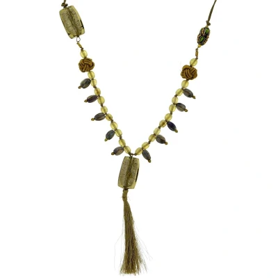 Afbeelding van Behave Lange goudkleurige bruine ketting met kwast