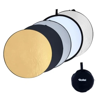 Afbeelding van Rollei Professionele 5 in 1 vouwreflector 80 cm ronde met verschillende hoezen (diffuser en zilver , gouden witte zwarte reflector), voor portret productfotografie