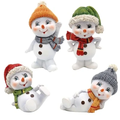 Afbeelding van Dekohelden24 Sneeuwkinderen met muts en sjaal in groen, oranje, rood grijs, als set van 4, L/B/H 4,7 x 8 cm, cm