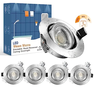 Afbeelding van Wowatt 5 Stuks IP44 7W LED Plafondlampen 3 Niveaus Dimbaar 700lm Helder Draaibare Platte Badkamer Inbouwspot 2800K Warm Witte Plafondspot AC 230V Vervangt 70W Halogeen Plafondverlichting