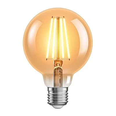 Afbeelding van ledscom.de E27 LED lamp, G95, extra warm wit (2500 K), 7,3 W, 818lm, 3 staps dimmer, goudkleurig, gloeidraad, gloeilamp, glas, vervanging, goud, loft, LED, lampvoet