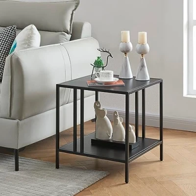 Afbeelding van Bijzettafel Kumlinge met plank staal 47x45x45 cm zwart