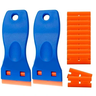 Afbeelding van Fousenuk kunststof spatel, 2 stuks schrapers met 100 messen, plastic sticker remover auto, schraper voor vinyl stickers verwijderen