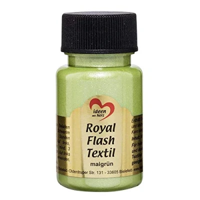 Afbeelding van Royal Flash Textil, Textielverf, glitter metallic, zeer dekkend, romige textielverf op waterbasis, voor licht en donker textiel, 50 ml (meigroen)