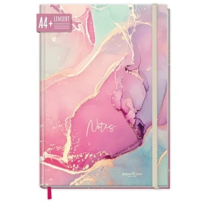 Afbeelding van paper&amp;you® Notitieboek gelinieerd A4+ met elastiek [Zijderoze] 156 pagina&#039;s, 78 vellen notitieboek, bullet journal, schetsboek, dagboek duurzaam &amp; klimaatneutraal